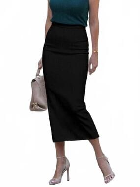 NEW VIVIDLUX zipper midi skirt in black